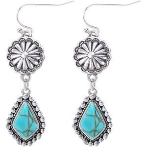 Turquoise Dangle Earrings Sterling Silver Hook Western Teardrop Boho Drop Gift